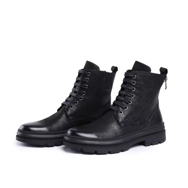 

men boots black round toe cow leather ankle boots