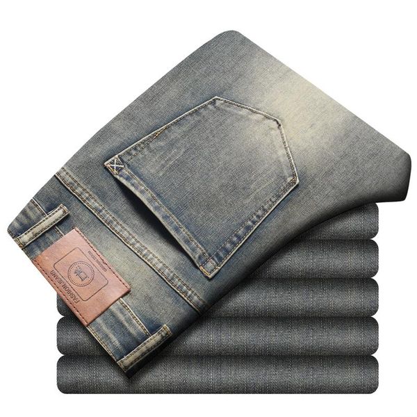 

men's jeans men's stretch classic style fashion casual business cotton slim pants size28-40, Blue