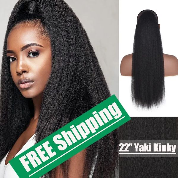 

2022 women classical ponytail hair extensions clip afro kinky straight hairpieces 22 inches amzbook, Black