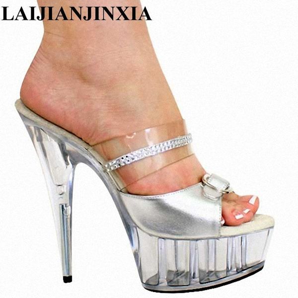 

slippers laijianjinxia slipper women shoes slides 15cm ultra-high-heeled platform wedding shoe stransparent, Black
