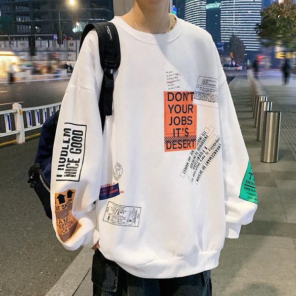 

men's hoodies & sweatshirts hip-hop round neck sweater autumn tide brand wild loose large size korean version of the trend pullover jac, Black