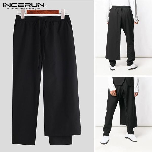 

men black pants men's casual bottoms with removable pleated skirt streetwear solid color straight trousers incerun