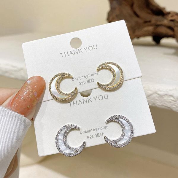

stud shell moon earrings korean fashion personality female temperament simple light luxury ear jewelry, Golden;silver