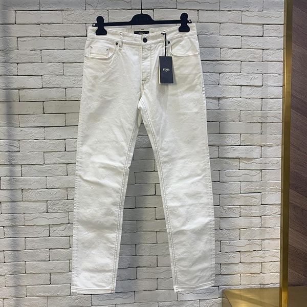

men's jeans 2021 casual white slim pants, Blue