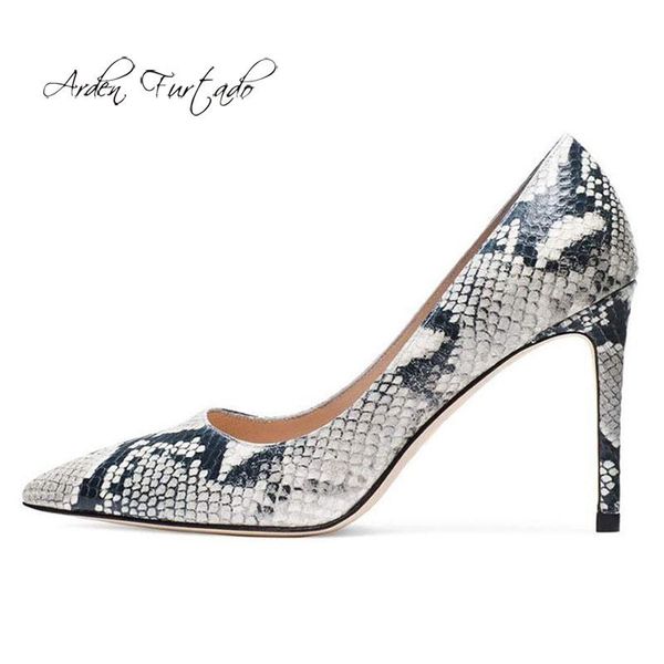 

arden furtado summer fashion trend women's shoes pointed toe stilettos heels serpentine elegant slip-on pumps leather dress, Black