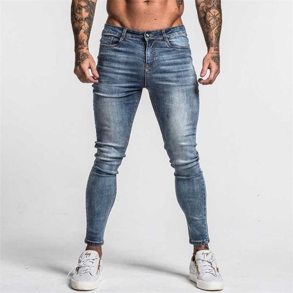 Gingtto homens skinny jeans desbotados cintura média azul clássico hip hop estiramento calças de algodão confortável fonte de gota zm 211108