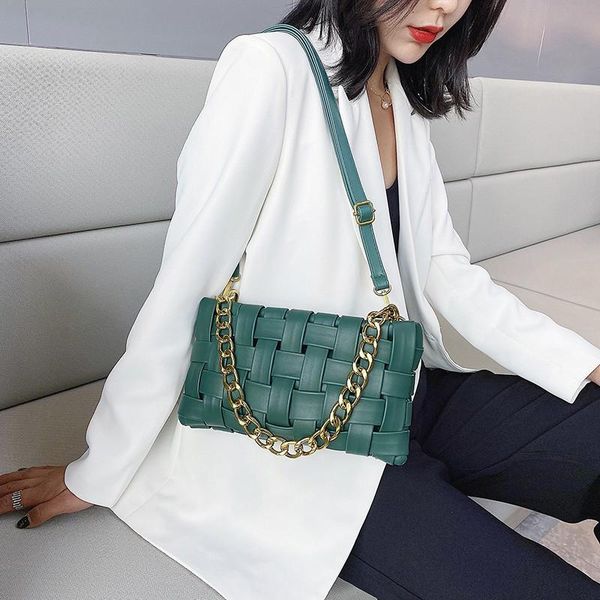 

evening bags women's handbags weave design pu leather crossbody for women 2021 luxury shoulder chain handle purses and