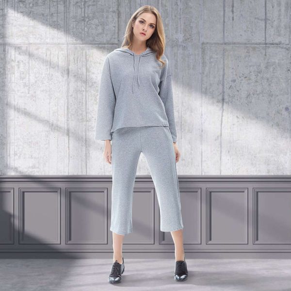 

2021 spring new women's long sleeve hooded sweater fashion wide leg pants loose large casual suit jr1211, Black;white