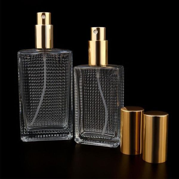 

1pc 50ml/100ml perfume bottle transparent makeup spray square press high-end glass storage bottles & jars