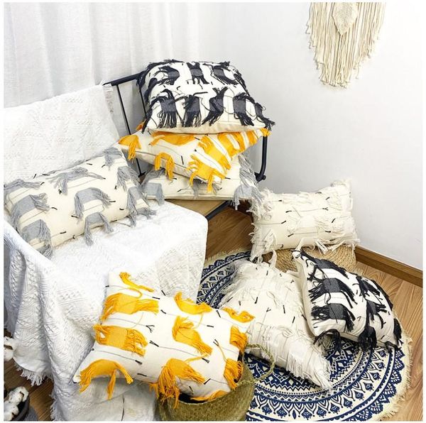 

cushion/decorative pillow yellow grey jacquard cotton cushion cover tassels decoration embroidery sofa pillowcase sham 30x50cm/45x45cm