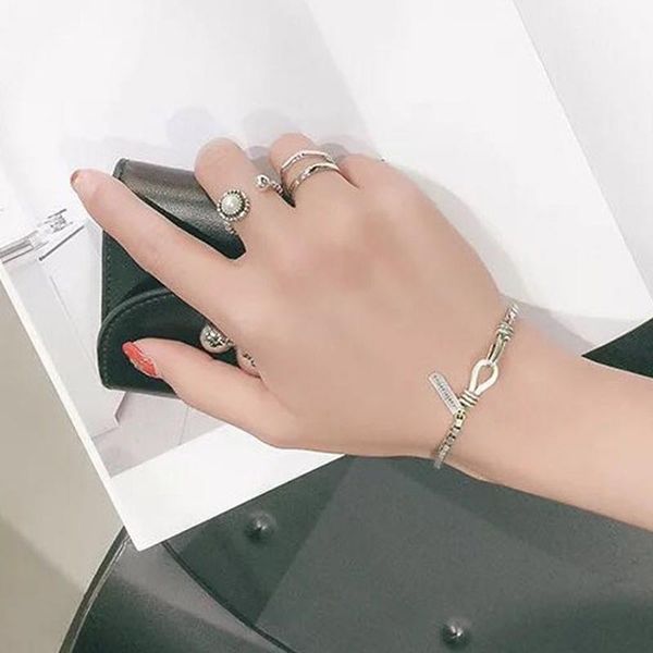 

vintage geometric bracelets korean style bangles for women wedding couple fashion party jewelry simple all-match bracelet link, chain, Black