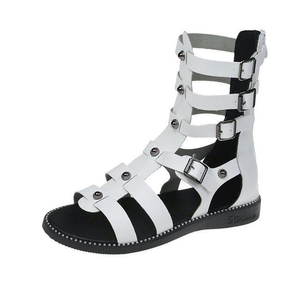 

sandals fashion summer women's cool boots 2021 european and american solid color hollow roman women, Black