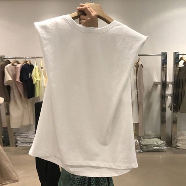 

summer solid o-neck woman tshirts simple casual loose comfortable ladies all match sleeveless t shirt 210514, White