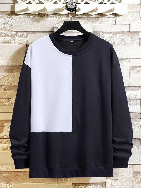 

men two tone drop shoulder pullover z54k#, Black