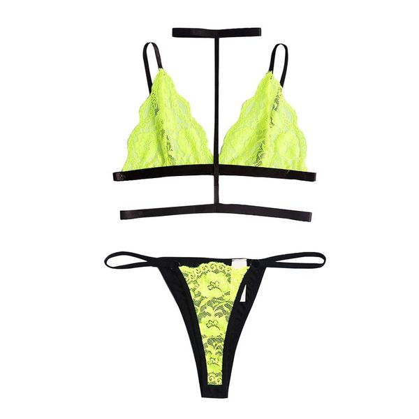 

women eyelash lace wireless v-neck bra g-string lingerie set thong m-3xl bielizna costume party favor