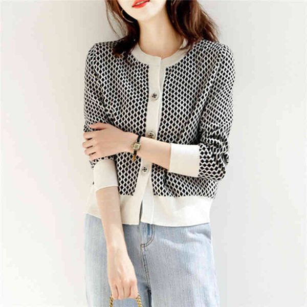 

women's jackets vintage small plaid knitted cardigan jacket women spring autumn korean o-neck long sleeve sweater coat casual knitwear, Black;brown