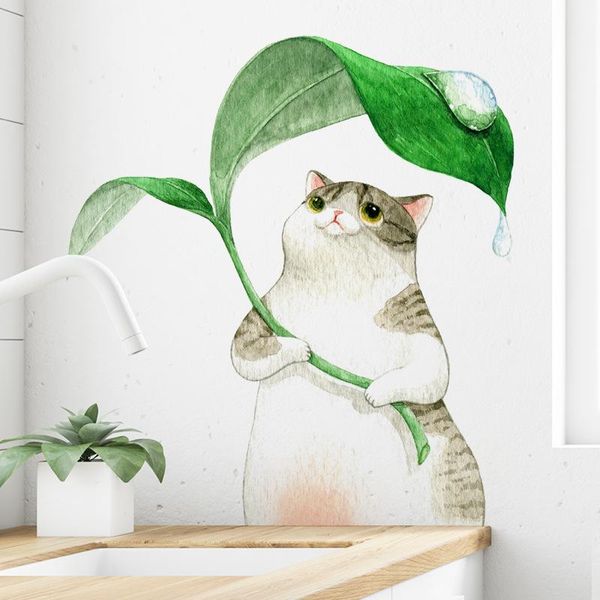 

wall stickers 1pcs cartoon hidden rain kitten sticker for creative children's room kindergarten self-adhesive painting 30*60cm