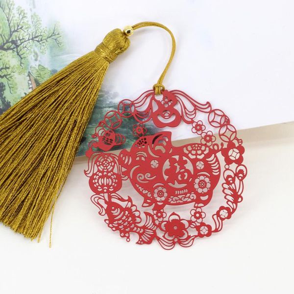 

bookmark 1pcs pig things happiness metal art tassel chinese style classical creative literary gift bookmarks year