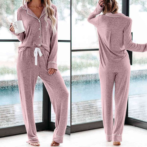 

women's sleepwear long sleeve v neck women pajama set sleeping travel home soft drawstring closure button down loungewear trousers two, Black;red