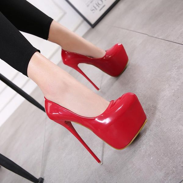 

dress shoes 2021 patent leather single ultra high heel waterproof platform women's pointed stiletto heels, Black
