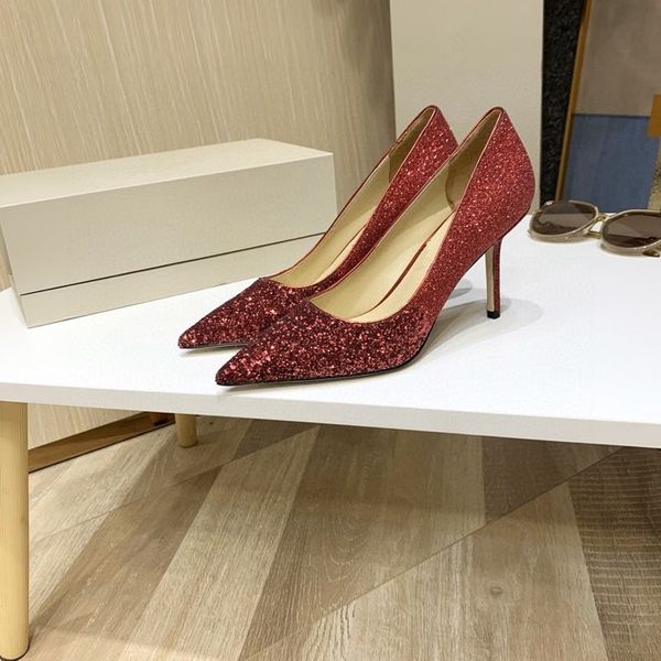 

2021 fashion high heels for women party wedding triple black yellow pink glitter spikes Pointed peep Toes Pumps Dress shoes, 05