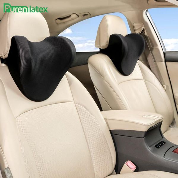 

pillow purenlatex car headrest slow rebound memory foam auto ice silk soft protect neck spine support head cushion release pain