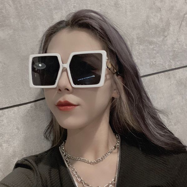 

white large frame square sunglasses women's big face looks thin
