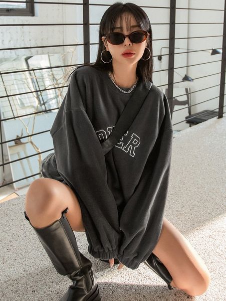 

dazy letter embroidery drawstring hem drop shoulder pullover y1ru#, White;black
