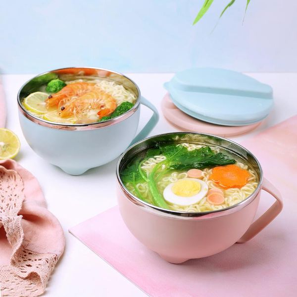 

dinnerware sets 304 stainless steel household instant noodle bowl with lid lunch box eating student packed