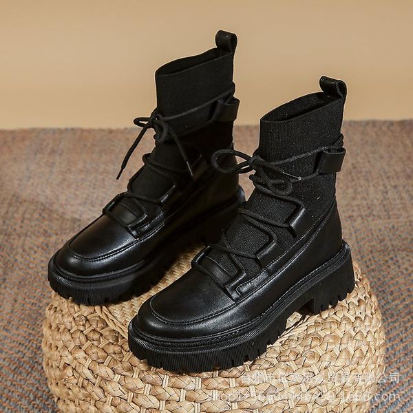 

boots woman 2021 ladies casual stretch fabric socks fashion cross-tied women shoes platform gothic, Black