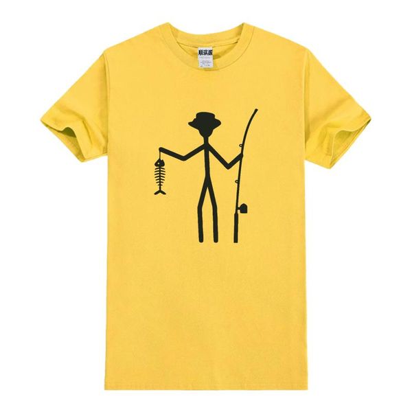 

men's t-shirts summer cool funny t-shirt men tees fisherman stick figure holding fish bones 100% cotton short sleeve t shirt, White;black
