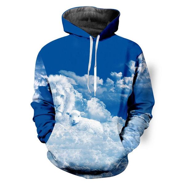 

men's hoodies & sweatshirts novelty lion harajuku 3d cloudy animal print hooded pullover tracksuit winter clothing custom s-6xl, Black