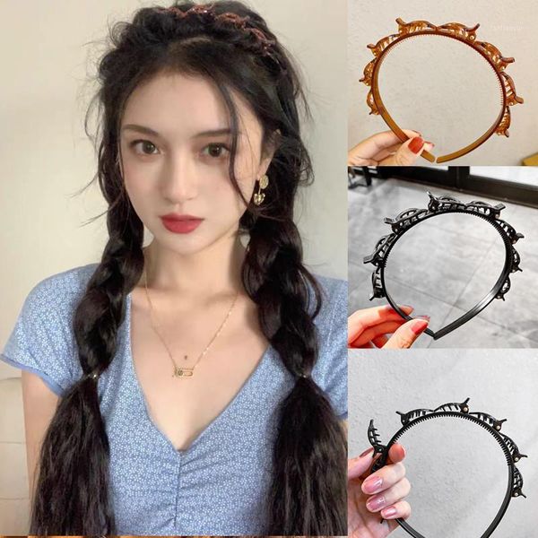

ruoshui woman non-slip hairband with clips double band headband hairstyle bezel hair hoop accessories headwear1