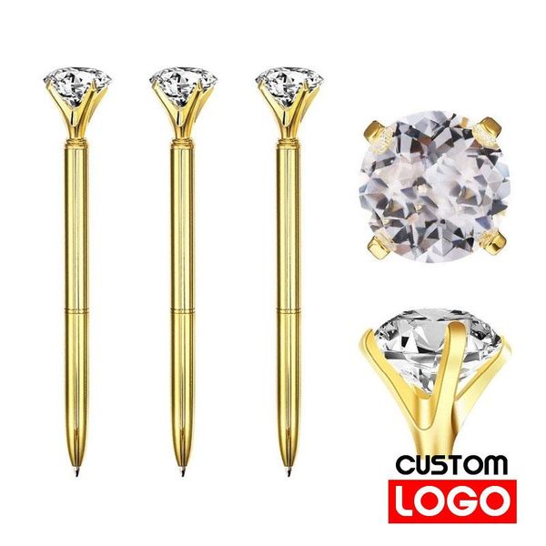 

ballpoint pens 10pcs/batch of large crystal diamond metal pen custom logo engraving text ring wedding office gift black blue ink, Blue;orange