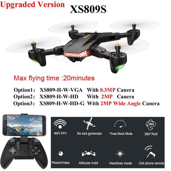 

foldable selfie drone with wide angle hd camera wifi fpv xs809hw upgraded rc qudacopter helicopter mini drones