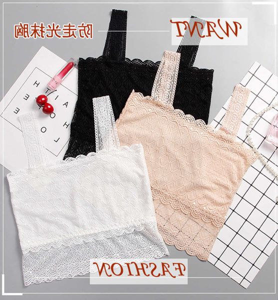

lingerie girl lace bra bottoming vest light wrap chest one suspender underwear versatile women's back, Black;pink