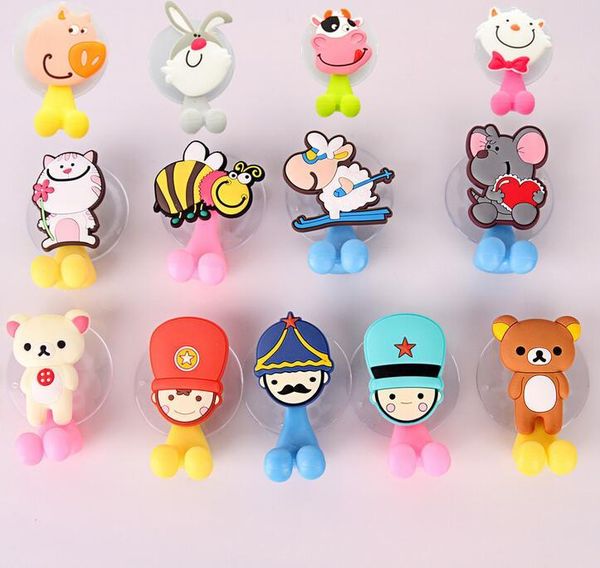 

multifunctional cute cartoon animal suction cup toothbrush holder hooks bathroom accessories 24 colors bath accessory set
