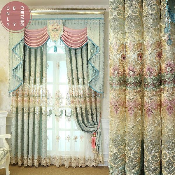 

european-style high-end golden embroidered curtains for bedroom and living room floor-to-ceiling window custom curtain & drapes
