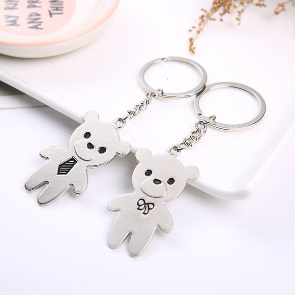

keychains creative cute bear couple keychain metal car hanging ring gift, Silver