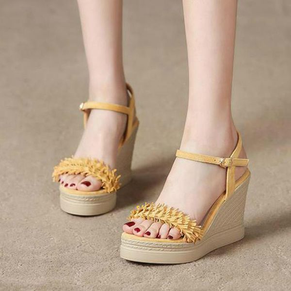 

summer 2021 women's sandals bohemian high-heel platform thick-soled wedges shoes, Black