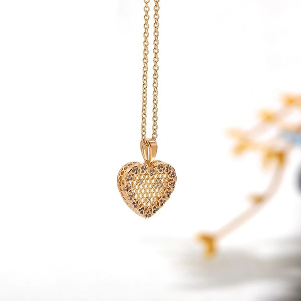 

gold color honeycomb hollow heart pendant necklace for women creative tiny pave cz zircon lover heart necklaces collares, Silver