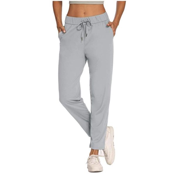 

women's pants & capris bandage lounge running sweatpants 7/8 casual joggers stretch solid sports elastic waist trousers, Black;white