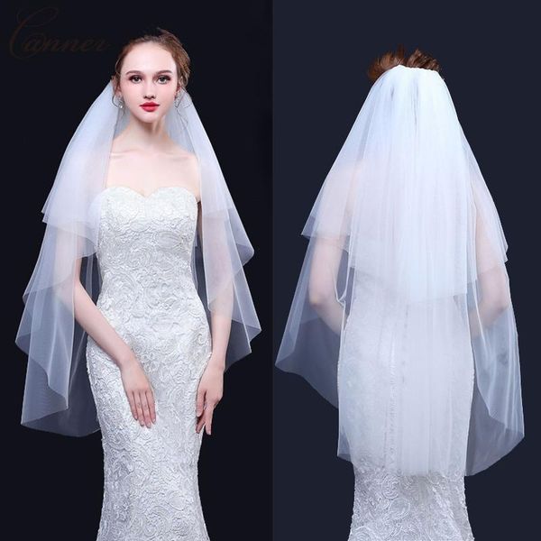 

bridal veils 100cm simple white wedding with comb short two layers soft mesh bride accessories q40, Black