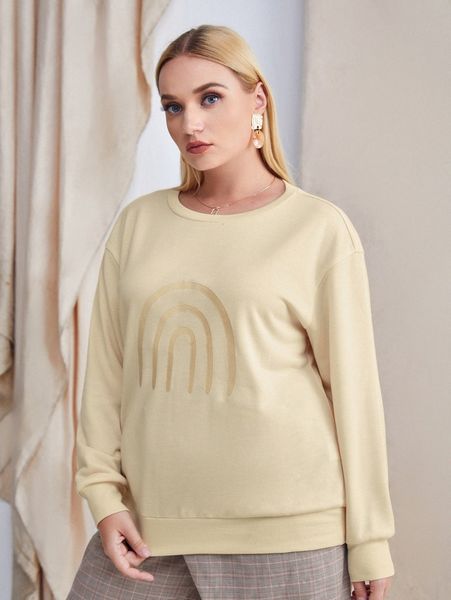 

plus embroidery drop shoulder sweatshirt c6hg#, Black