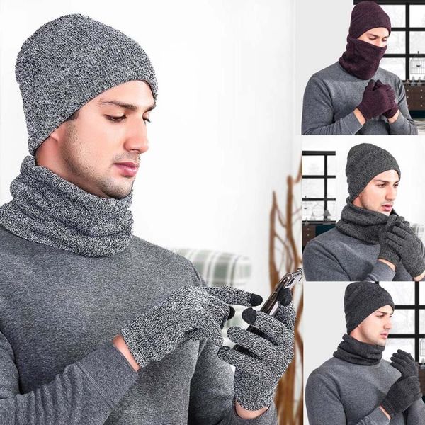 

hats, scarves & gloves sets 2021 casual men women warm crochet winter wool cotton knit bib and hat three-piece suit, Blue;gray