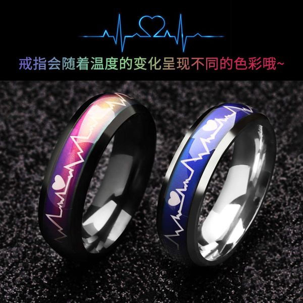 

korean version ecg couple female stainless steel temperature color sensitive ring engraving, Black