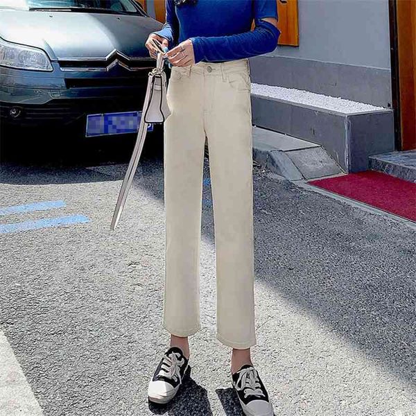 

women's jeans 6tautumn small straight women loose stretch high waist slim apricot quarter pants zf3p, Blue