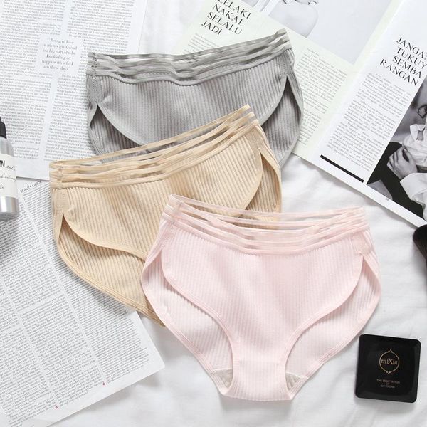 

women's panties cotton underwear large size hip lifting belly contracting breathable striped ladies mid waist breifs, Black;pink
