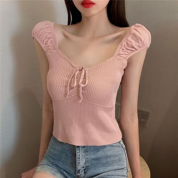 

summer women knitted tank slim drawstring v-neck casual short camisoles women's tanks & camis, White