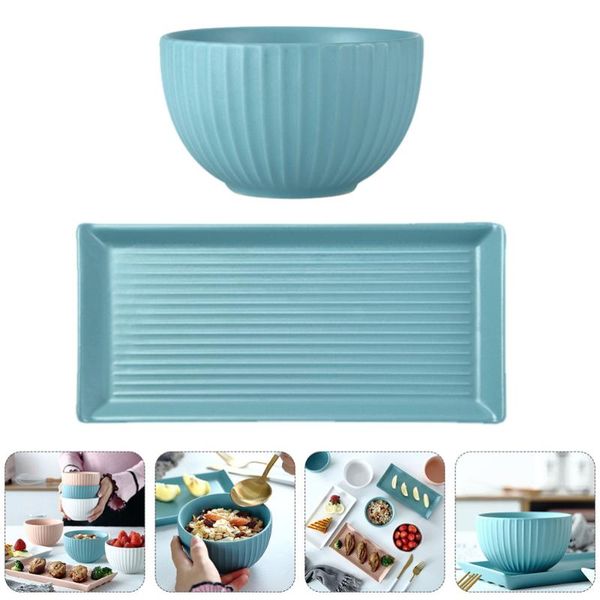 

bowls 1 set ceramic plate and bowl dessert storage container tableware (sky-blue)